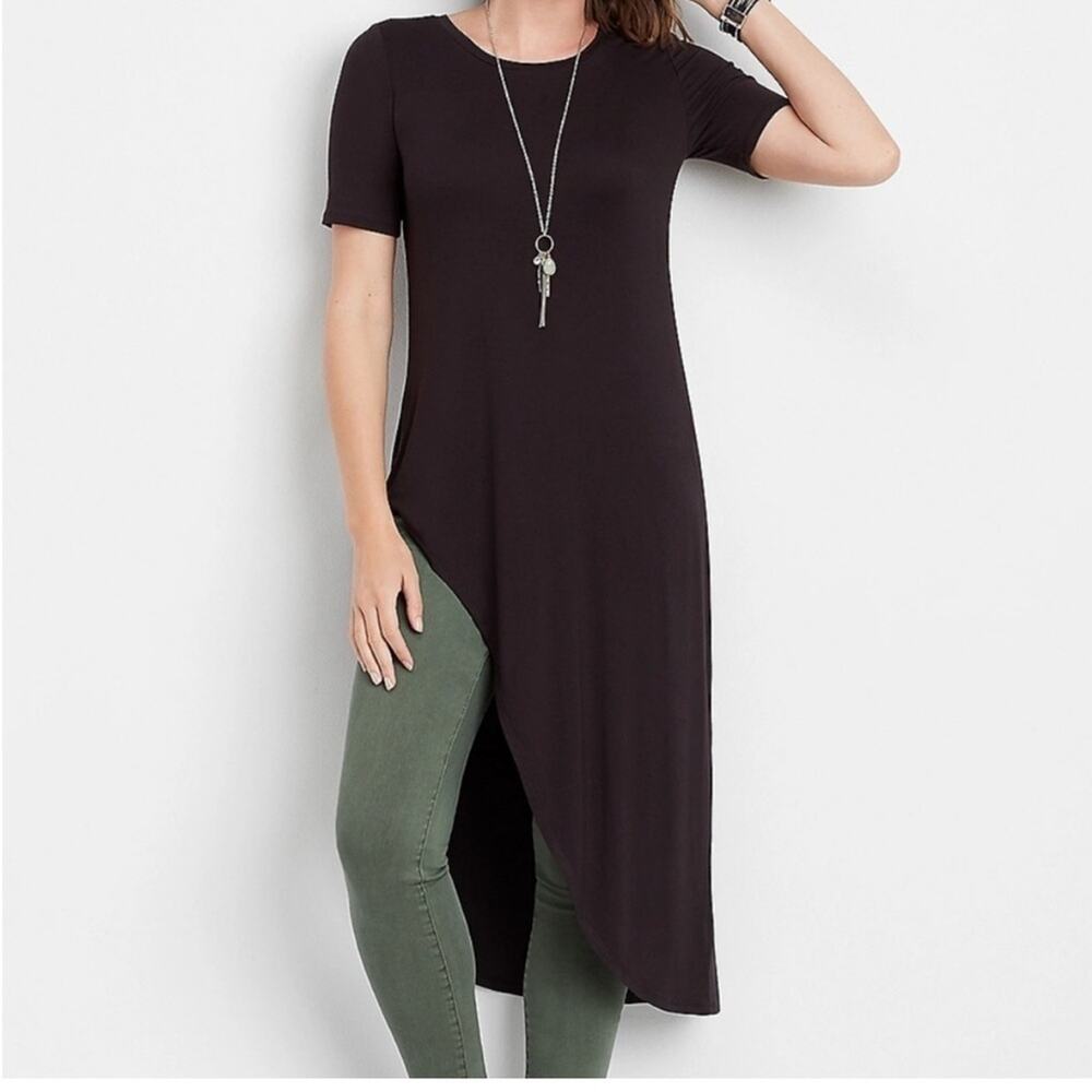 Maurices 24/7 Solid Black Asymmetrical Tee Top Women's XL NWT